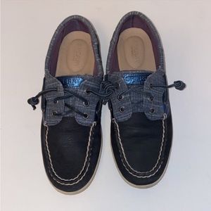 Sperry Songfish Metallic Navy Sperry Suede & Twill Boat Shoes Size:8